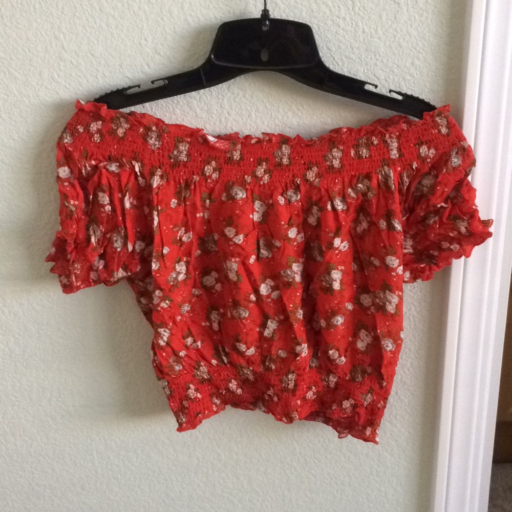 F21 red floral crop top. Off the shoulder!